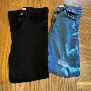 Youth Zara Girls lot of 2 Jeans skinny black jeans,, distressed blue jeans 13/14